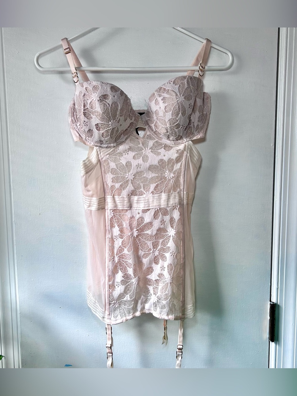 Victoria’s Secret Lingerie Merry Widow 34D Corset Garter Bustier Lite Pink